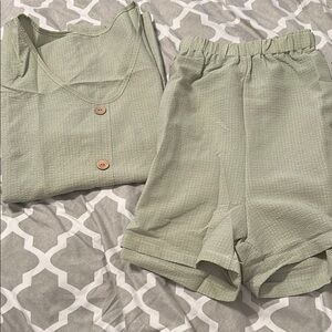 Source Unknown Sage Green High Waist Women Shorts and top set